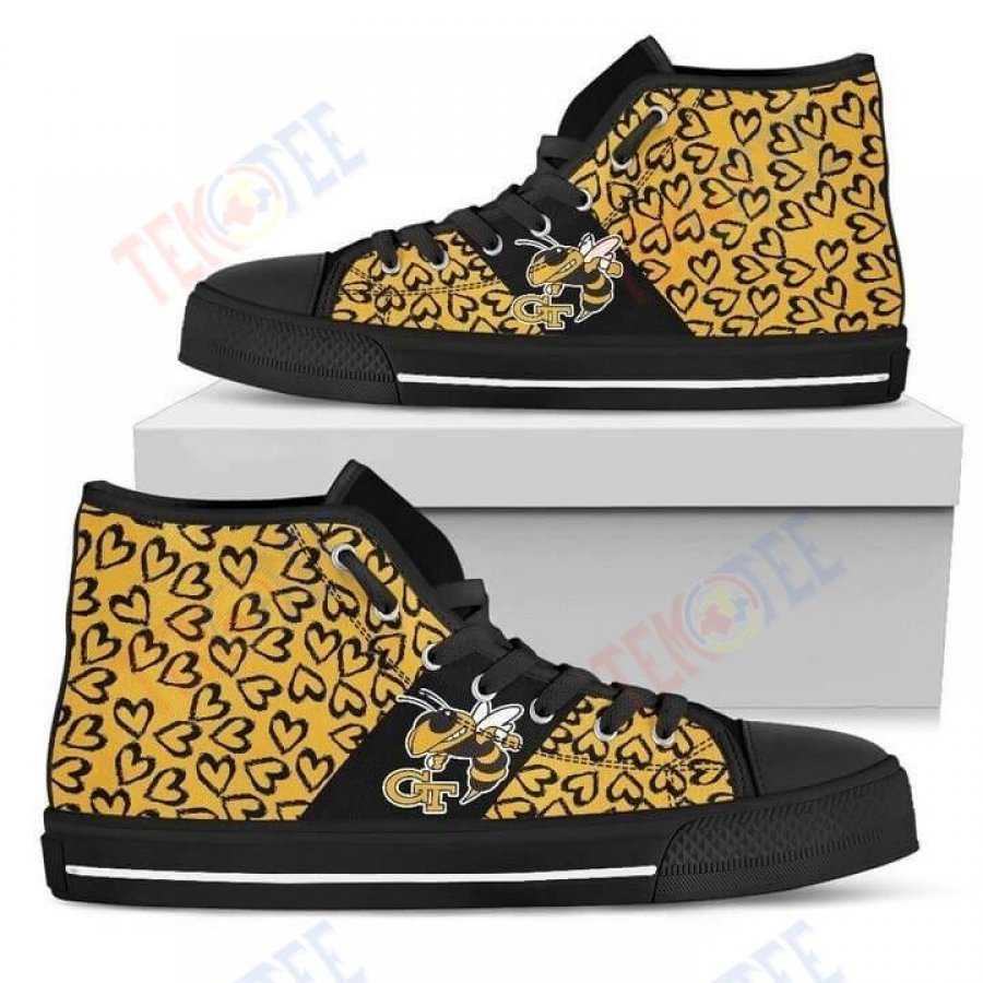 Mens Womens Perfect Cross Color Absolutely Nice Georgia Tech Yellow Jackets High Top Shoes TMT324