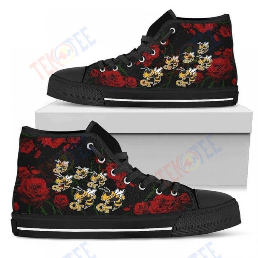 Mens Womens Lovely Rose Thorn Incredible Georgia Tech Yellow Jackets High Top Shoes TMT163