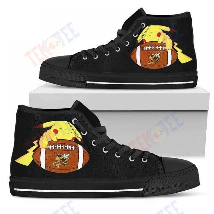 Mens Womens Pikachu Laying On Ball Georgia Tech Yellow Jackets High Top Shoes TMT698