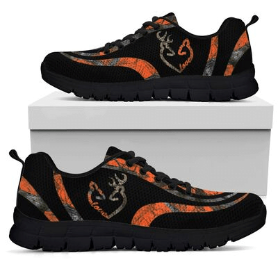 Black Hunting Orange Camo Love Deer Hunt Sneakers Shoes