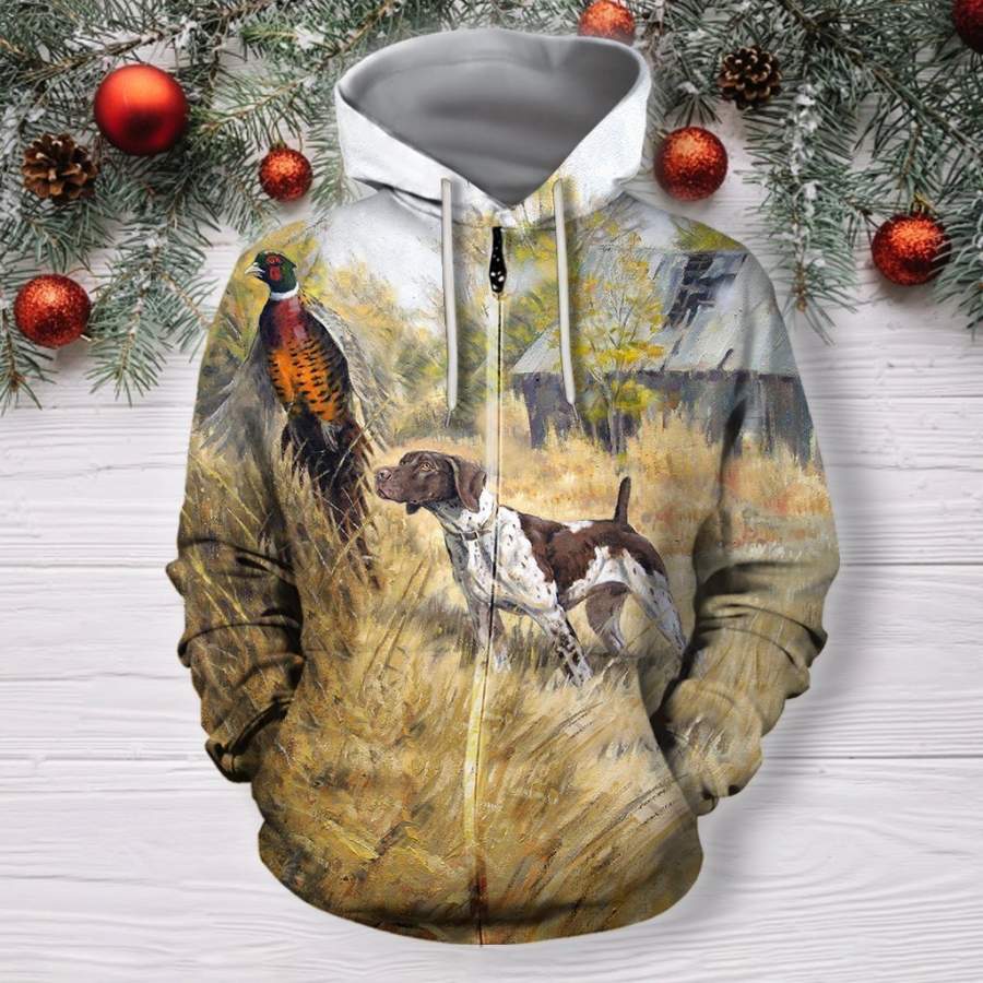 3D All Over Print 3 Hunting Dog Pheasant Hoodie