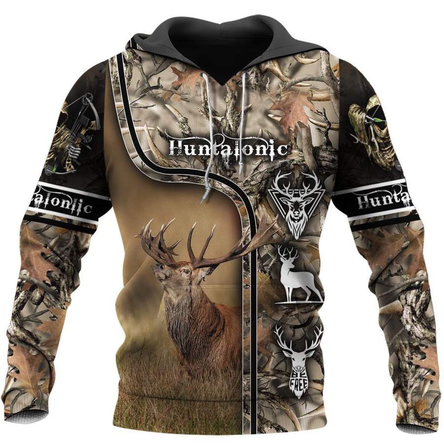 Camo Caribou Deer Hunting Hoodie Sweatshirt T-Shirt NM