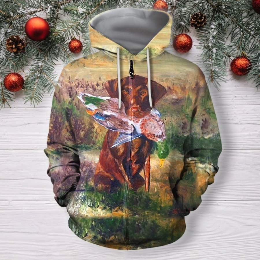 3D All Over Print Hunting Dog Duck Hoodie