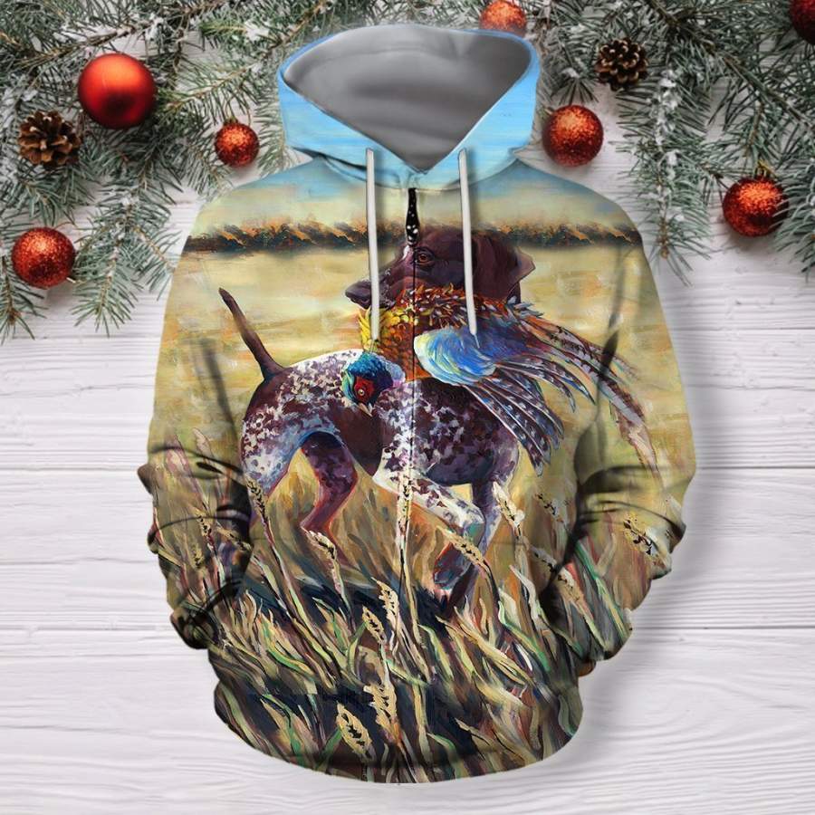 3D All Over Print Hunting Dog Pheasant Hoodie