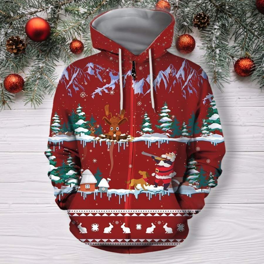 3D All Over Print Red Rabbit Hunting Hoodie