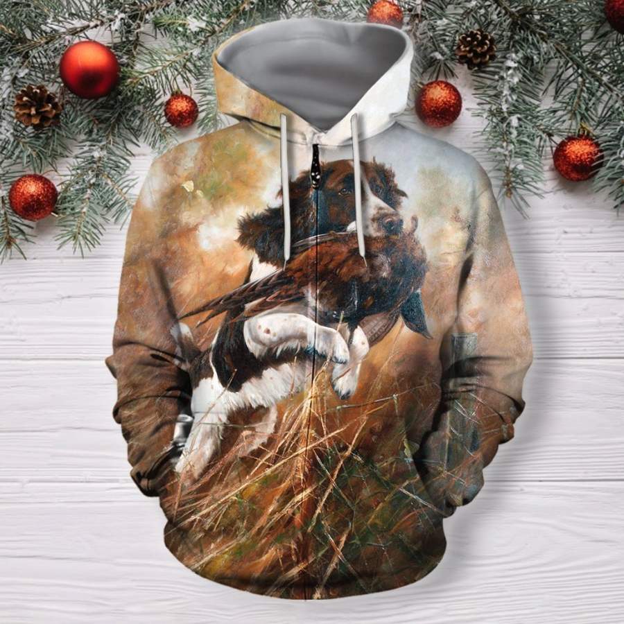 3D All Over Print Hunting Dog Pheasant Shirt Hoodie