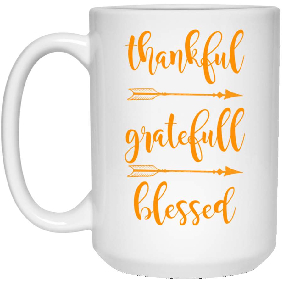 Thanksgiving shirt, Thankful Grateful Blessed White Mug