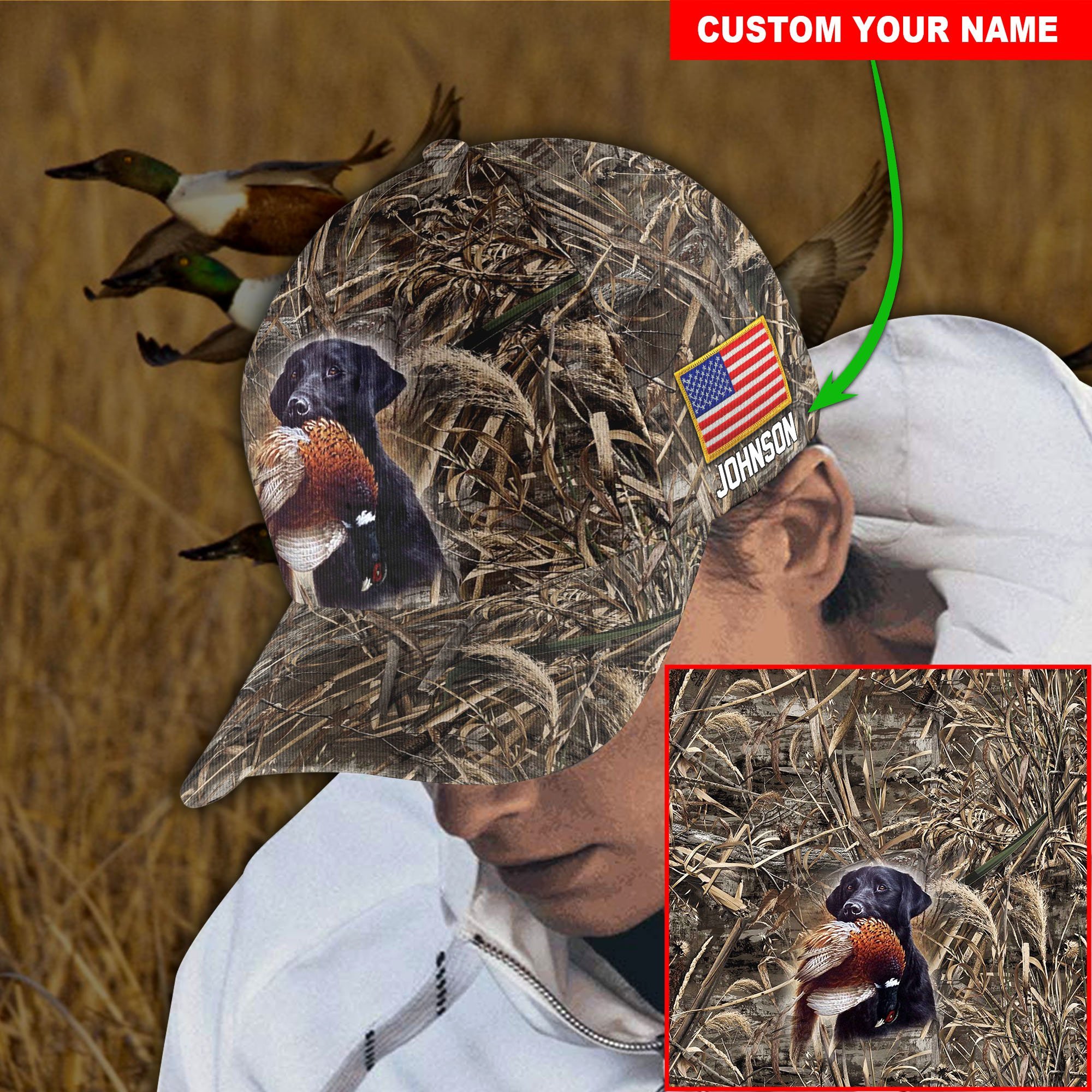 Custom Labrador Retriever Cap Duck Hunting Dog Cap 3D Design Custom Name Cap All Over Printed