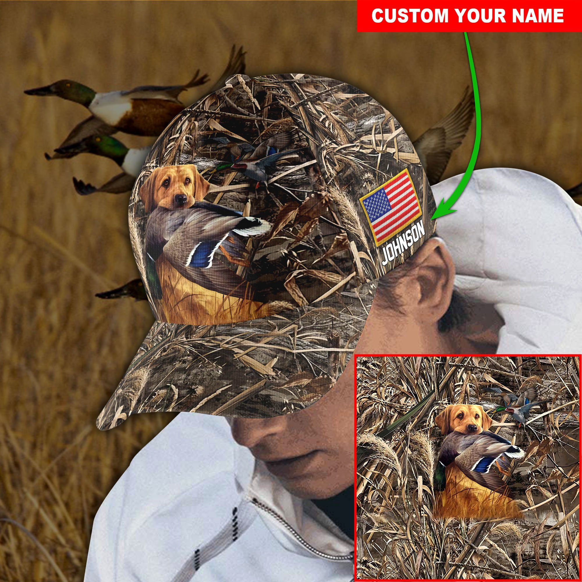 Custom Golden Retriever Cap Duck Hunting Dog Cap 3D Design Custom Name Cap All Over Printed