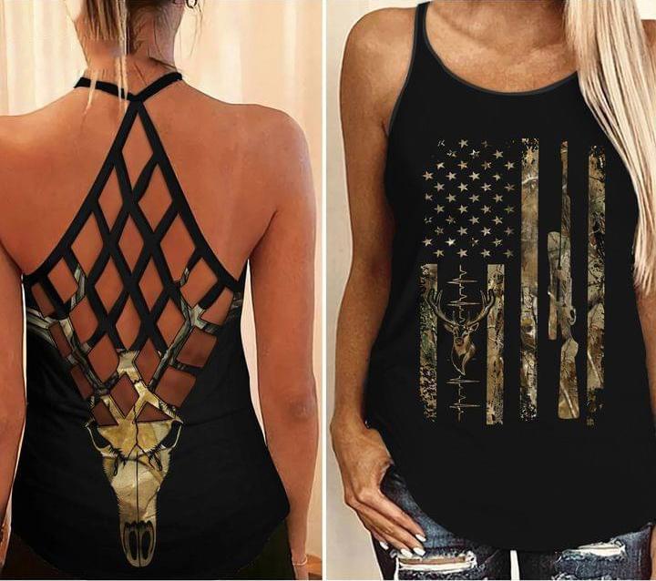 Hunting Girl American Flag Criss-Cross Open Back Camisole Tank Top