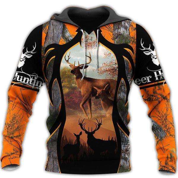 Love Deer Hunting Camoflage Orange Layout Full Printed 3D Hoodie