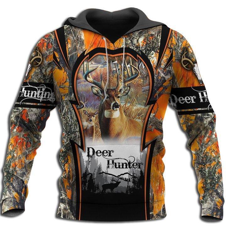 Love Deer Hunting Camoflage Orange Full Printed 3D Hoodie