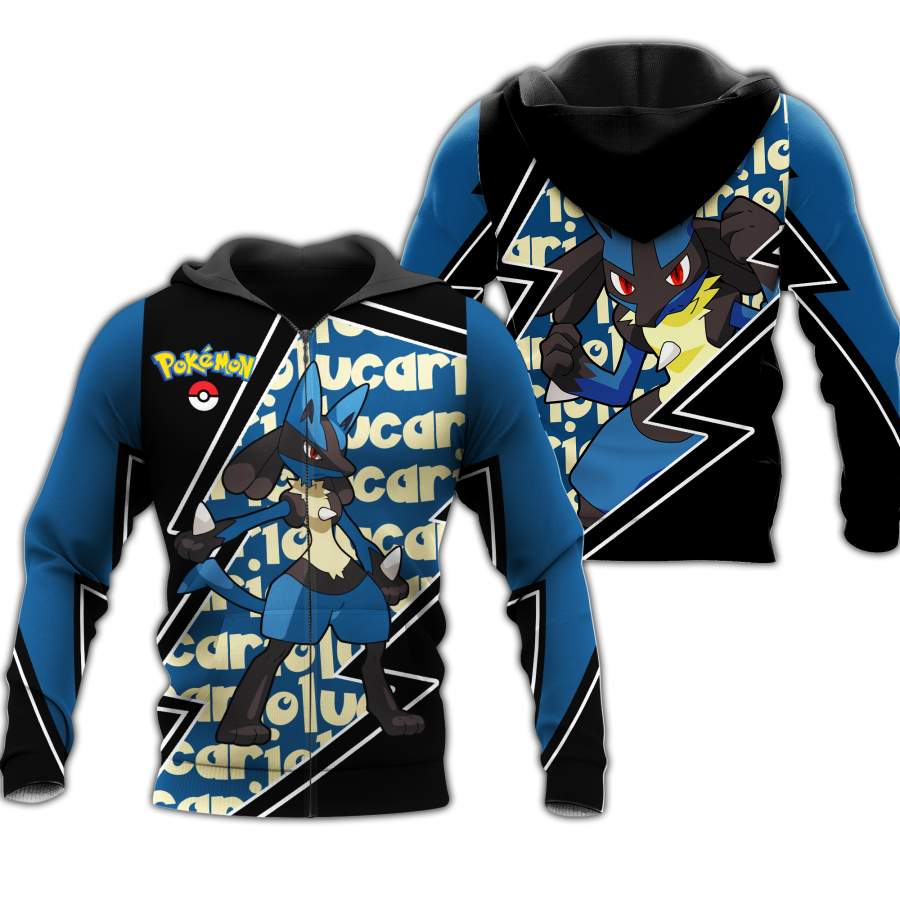 Lucario Zip Hoodie Costume Pokemon Shirt Fan Gift Idea VA06