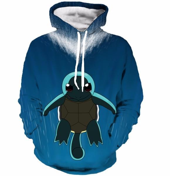 Cute Sad Squirtle Turtle Pokemon Go Blue Sea Water 3D Hoodie