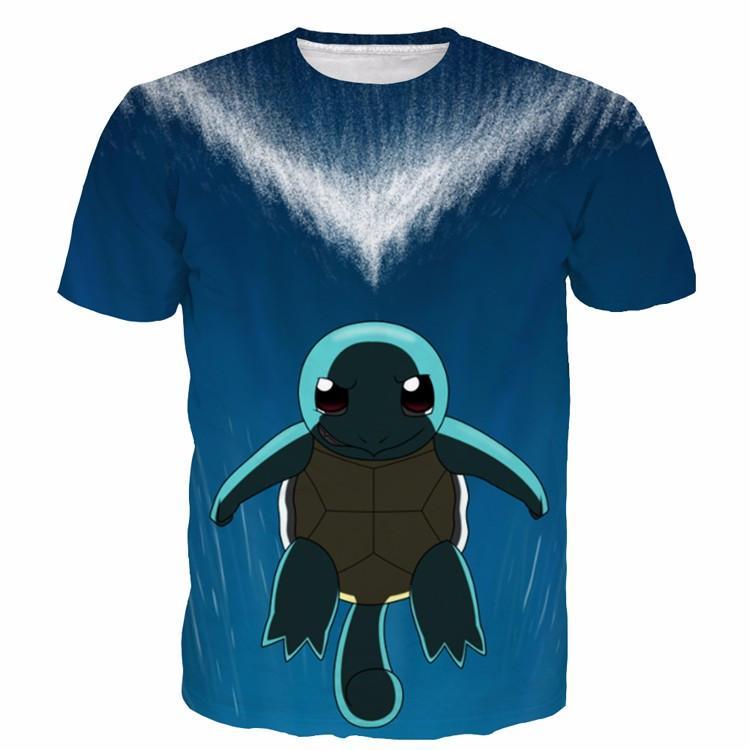 Cute Sad Squirtle Turtle Pokemon Go Blue Sea Water 3D T-shirt