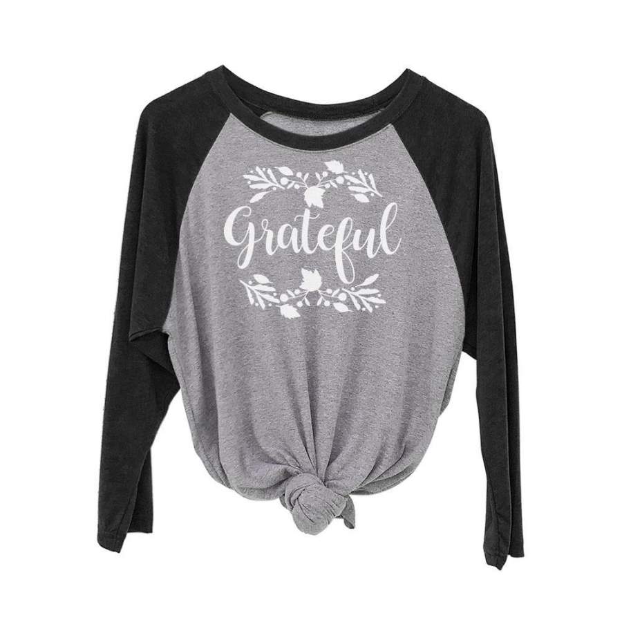 Grateful Shirt Fall Thanksgiving 3/4 Women Sleeve Baseball Jersey Shirt