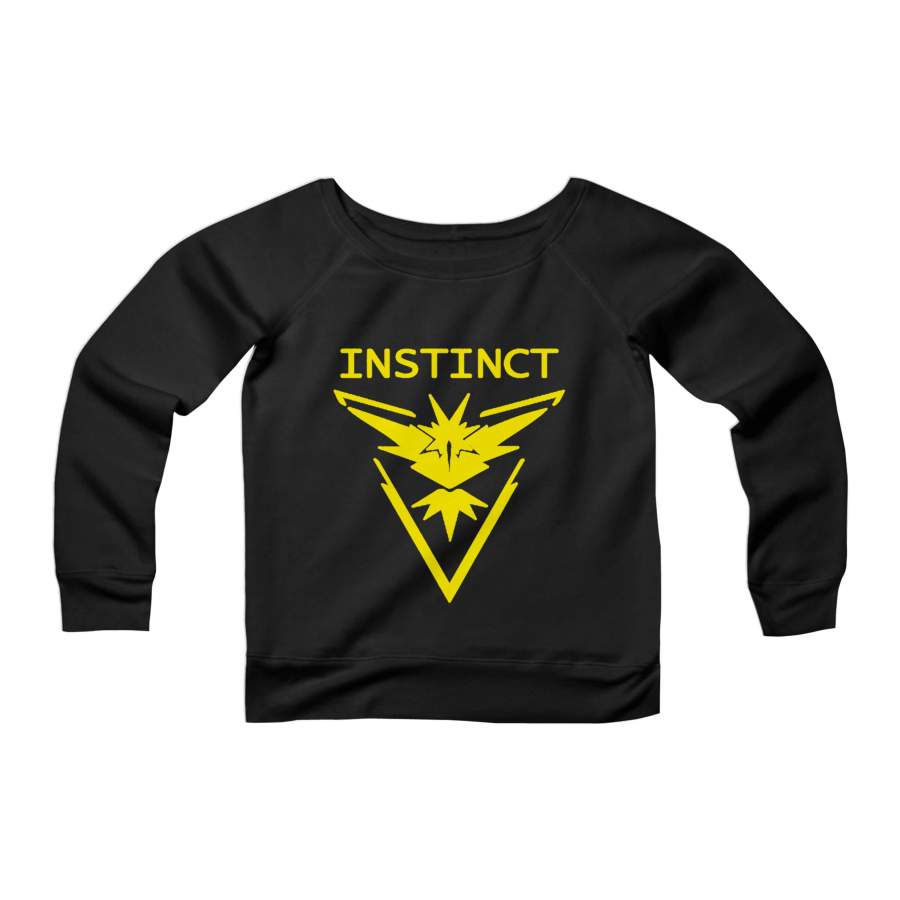 Team Instinct Pokemon Go Yellow Zapdos Lightning CPY Womans Wide Neck Sweatshirt Sweater