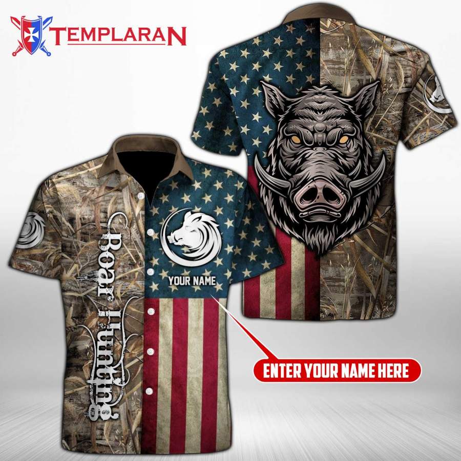 Custom Name Boar Hunting Button Shirt 3D Full Printing