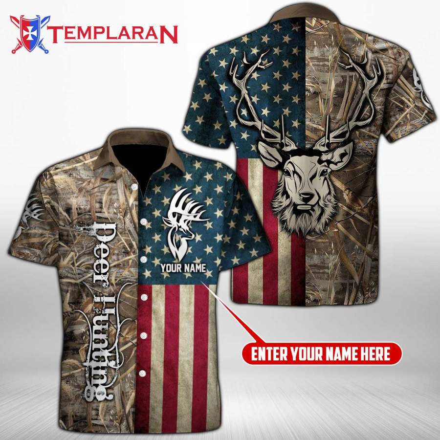 Custome Name Deer Hunting Button Shirt 3D Full Printing