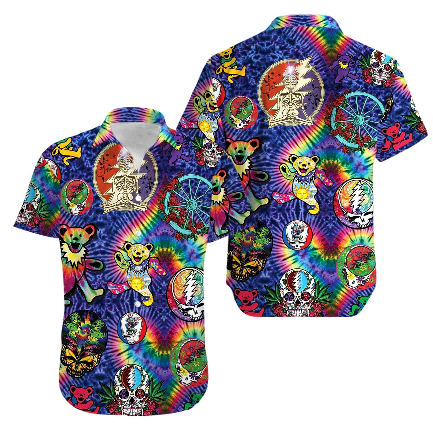 Felacia [Hawaii Shirt] Bears Grateful Dead Tie Die Unisex Hawaiian Aloha Shirt-ZX2885