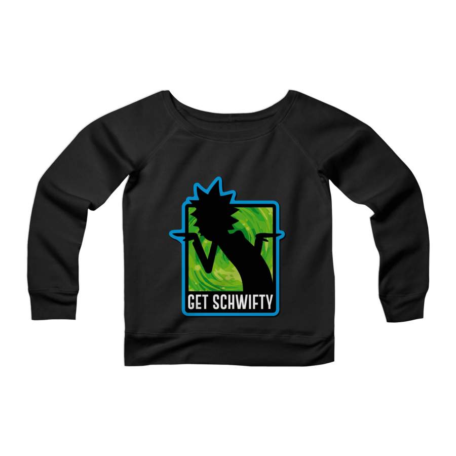 Rick And Morty Get Schwifty Pickle Rick Tiny Rick Womans Wide Neck Sweatshirt Sweater