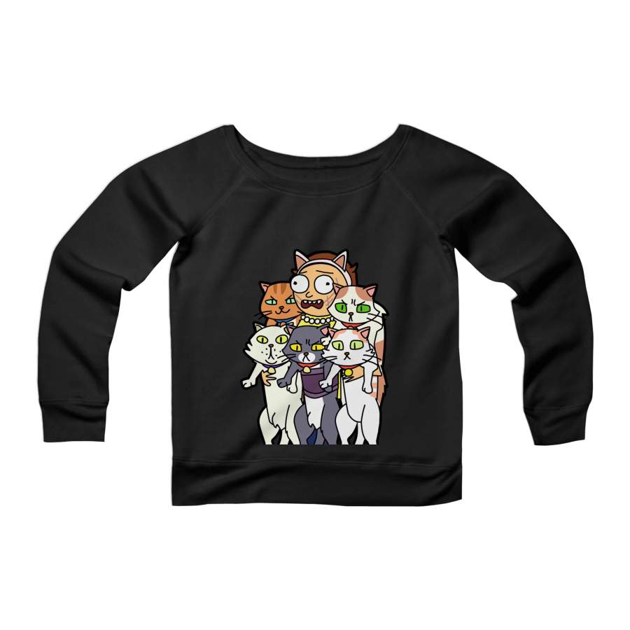 Rick And Morty Cats Pickle Rick Neko Atsume CPY Womans Wide Neck Sweatshirt Sweater