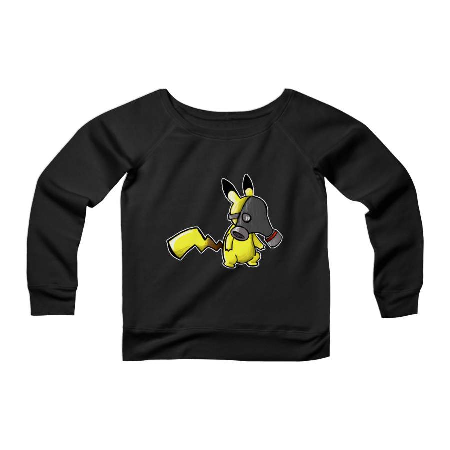 Pikachu Gas Mask Pokemon Marijuana Womans Wide Neck Sweatshirt Sweater