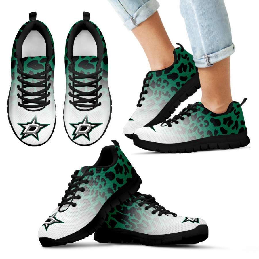 Custom Printed Dallas Stars Sneakers Leopard Pattern Awesome