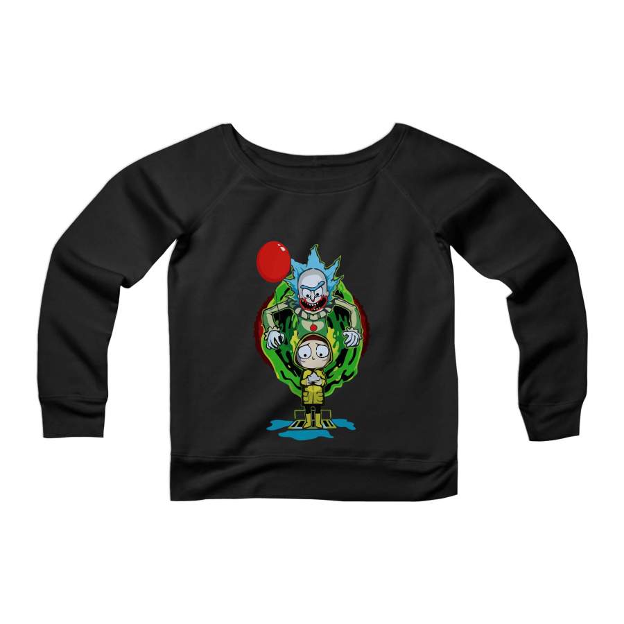 It And Morty Pennywise Rick And Morty Combo CPY Womans Wide Neck Sweatshirt Sweater