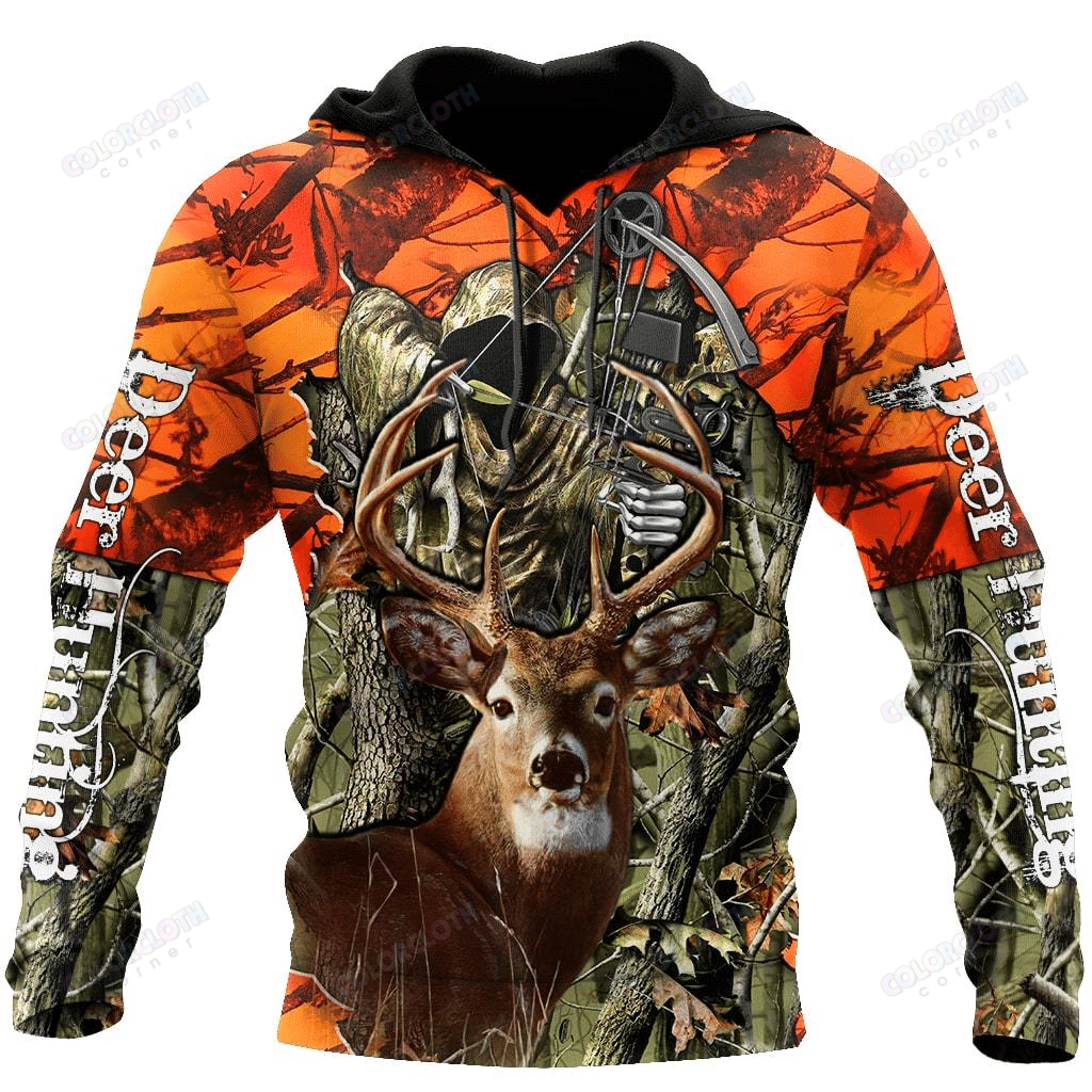 Bow Hunting Deer Orange Camo 3D Hoodie TV300100