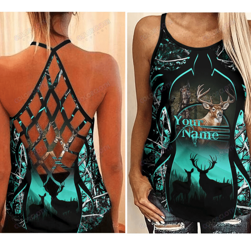 Love Deer Hunting Camo Criss Cross Tank Top 01 TV398830