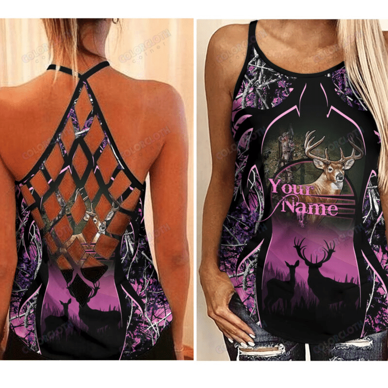 Love Deer Hunting Camo Criss Cross Tank Top 03 TV398830