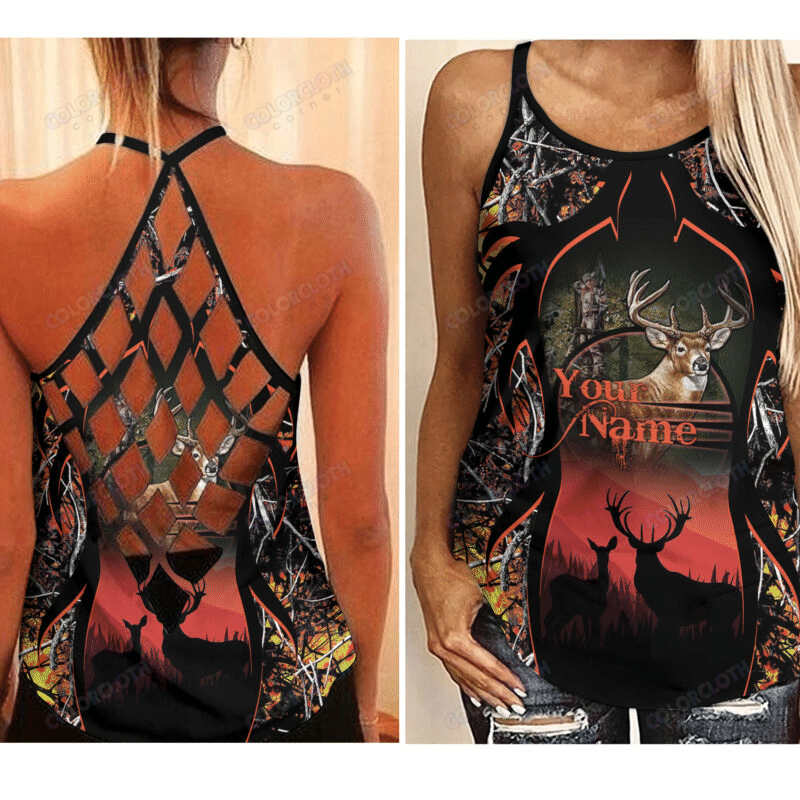 Love Deer Hunting Camo Criss Cross Tank Top 04 TV398830