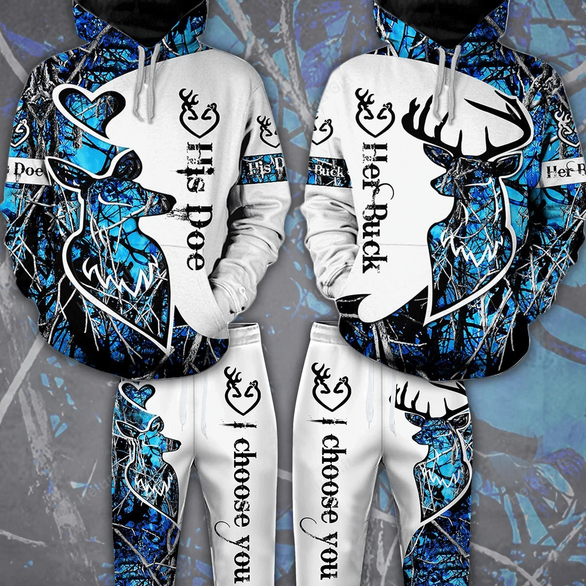 BUCK N DOE DEER HUNTING I CHOOSE YOU HOODIE COMBO BLUE