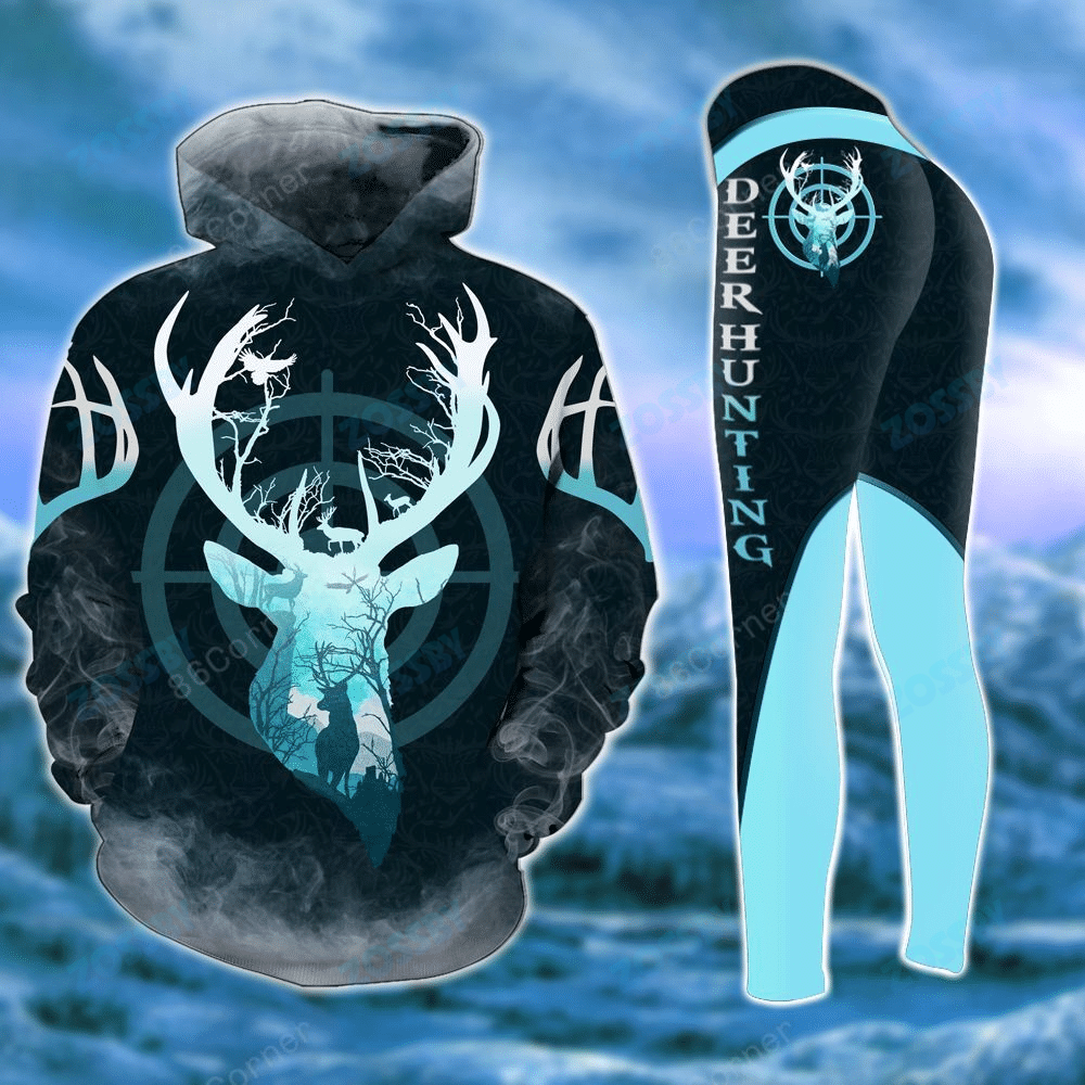 AQUA DEER HUNTING SILHOUETTE LEGGING AND HOODIE SET