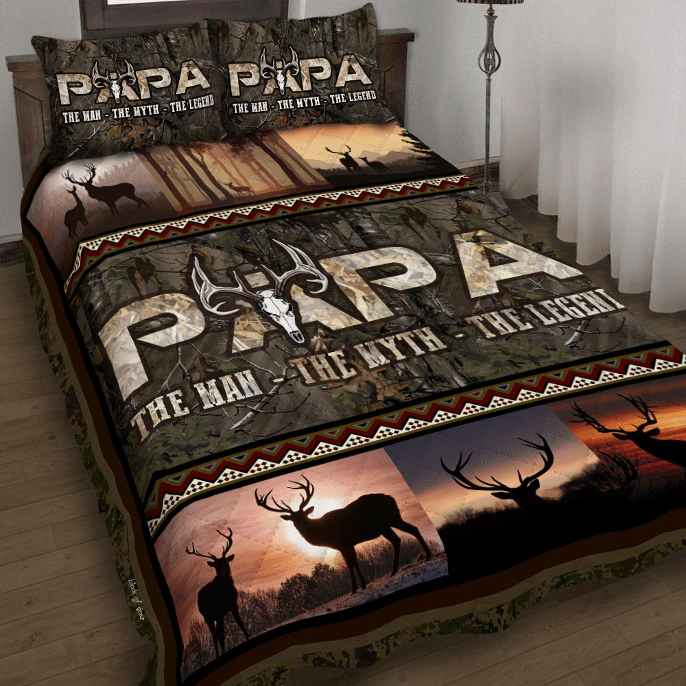 Papa Deer Hunting Quilt Bed Set