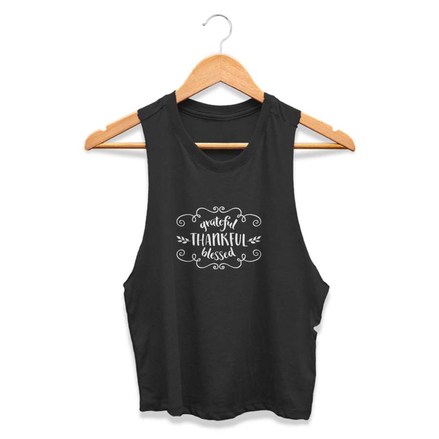 Thankful Grateful Blessed Quotes Womans Crop Tanktop Tee