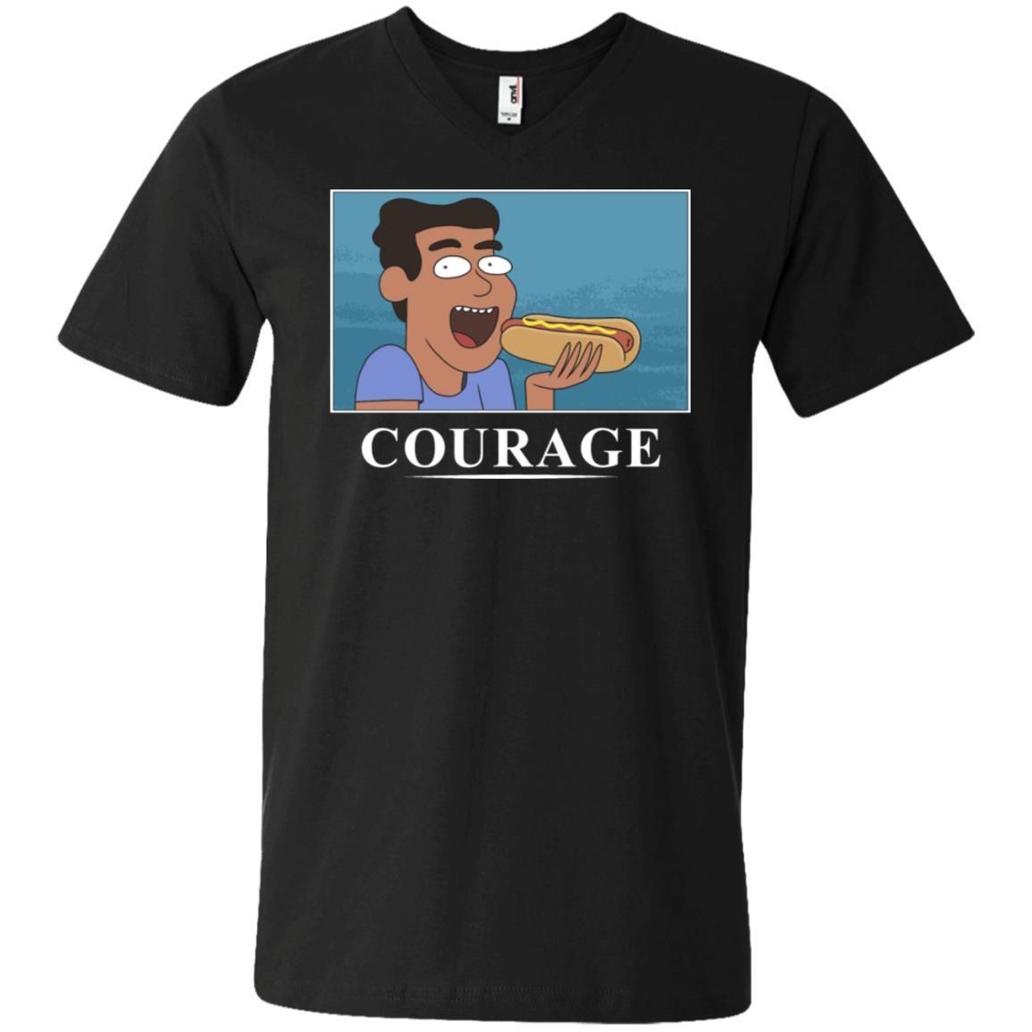 Rick And Morty Courage Is Eating A Hot Dog Men V-Neck T-Shirt