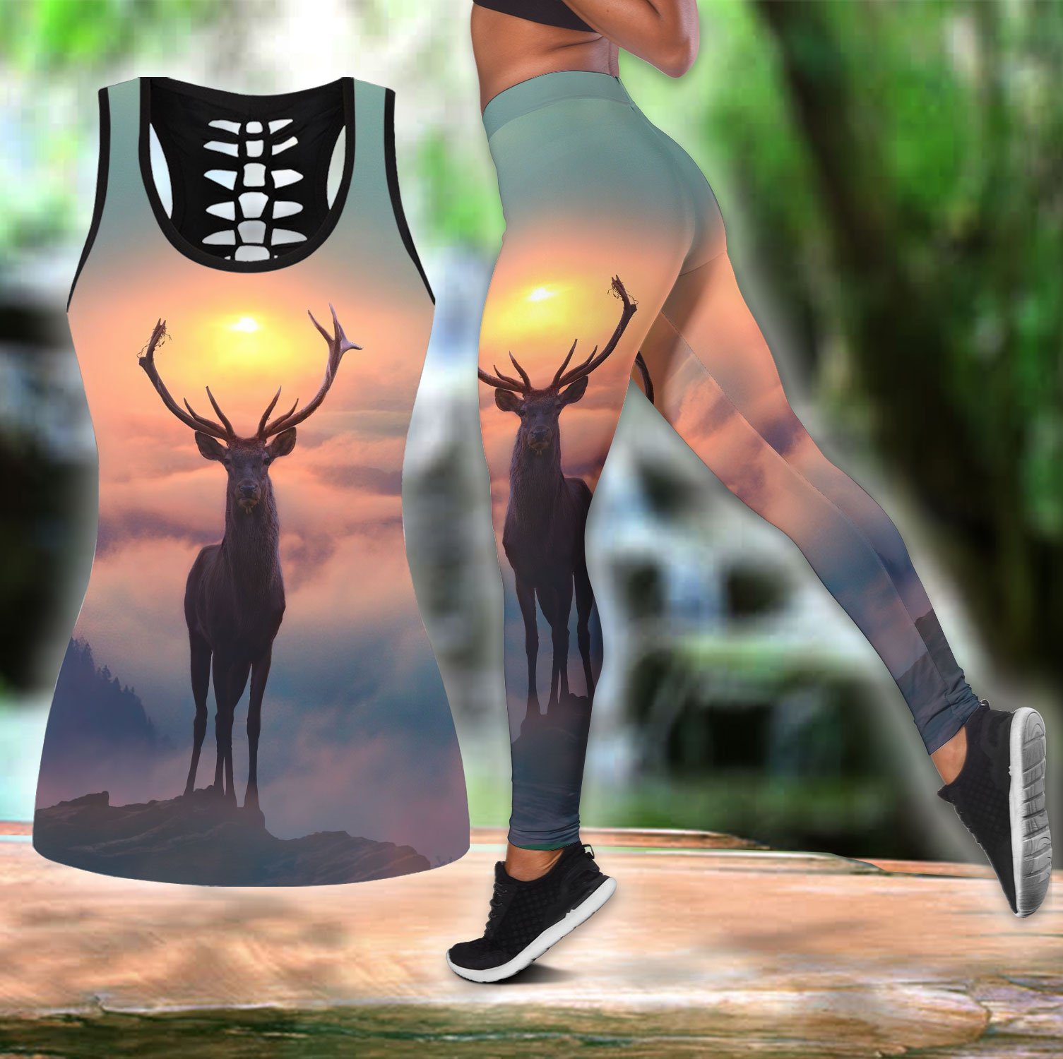 Hunting Deer Country Girl Sunset Combo Hollow Tank & Legging Outfit 131