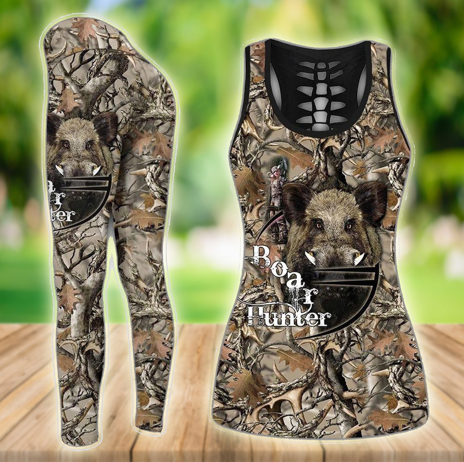 Hunting Boar Black & Tan Combo Hollow Tank & Legging Outfit 131