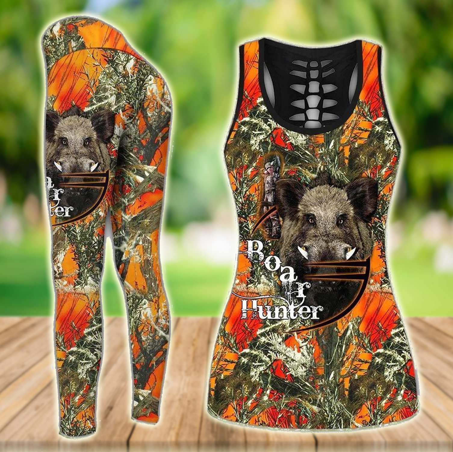 Hunting Boar Black & Orange Combo Hollow Tank & Legging Outfit 131