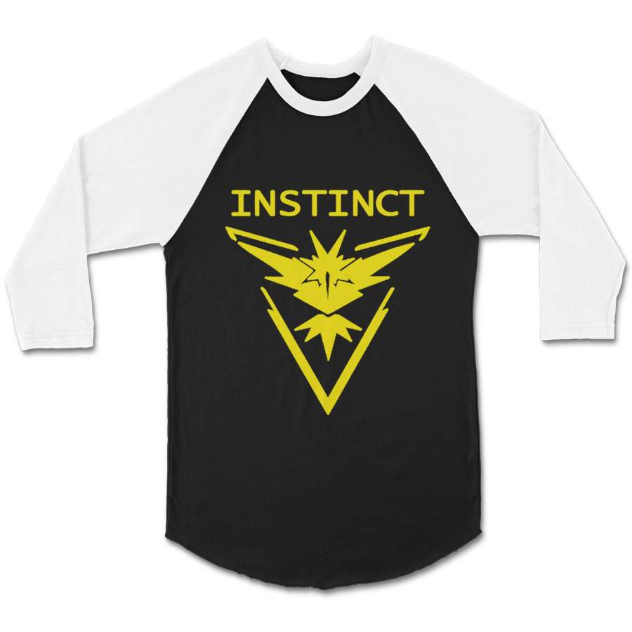 Team Instinct Pokemon Go Yellow Zapdos Lightning CPY Unisex 3/4 Sleeve Baseball Tee T-Shirt