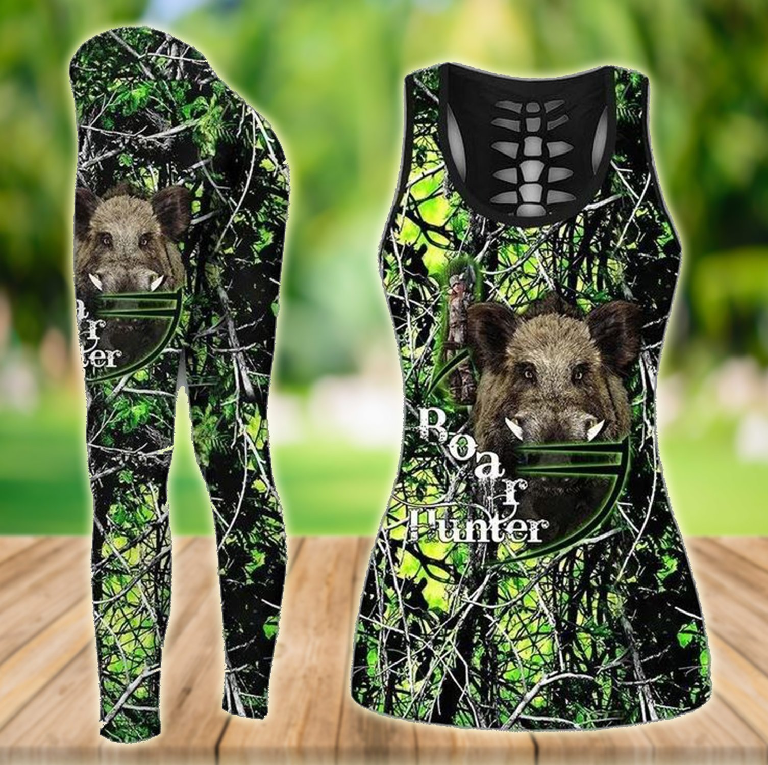 3D Hunting Boar Combo Hollow Tank & Legging Outfit 131