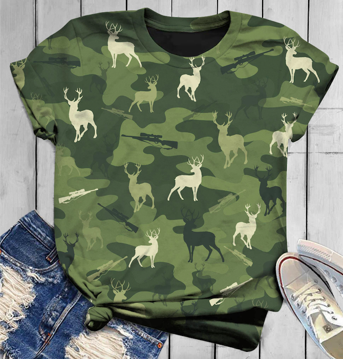 Deer Hunting Green Camo 3D T-Shirt