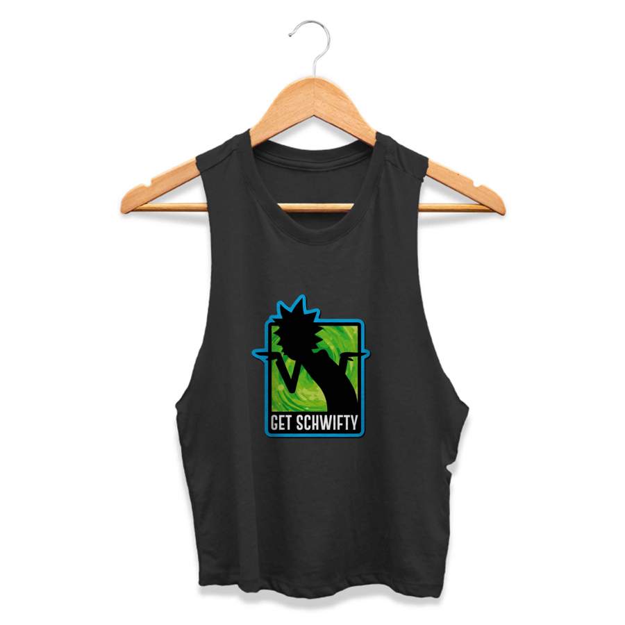 Rick And Morty Get Schwifty Pickle Rick Tiny Rick Womans Crop Tanktop Tee