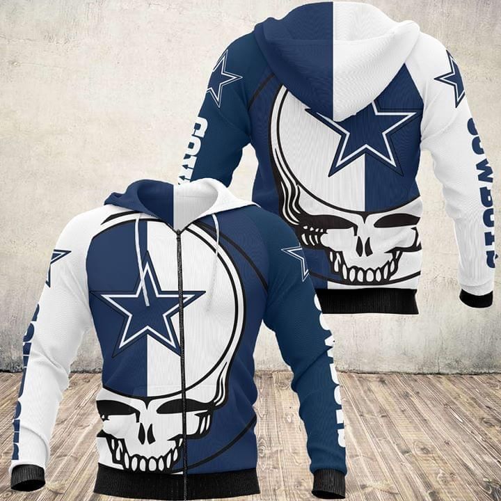 Grateful Dead Skull Dallas Cowboys Unisex 3D Zip up Hoodie Jacket T-shirt