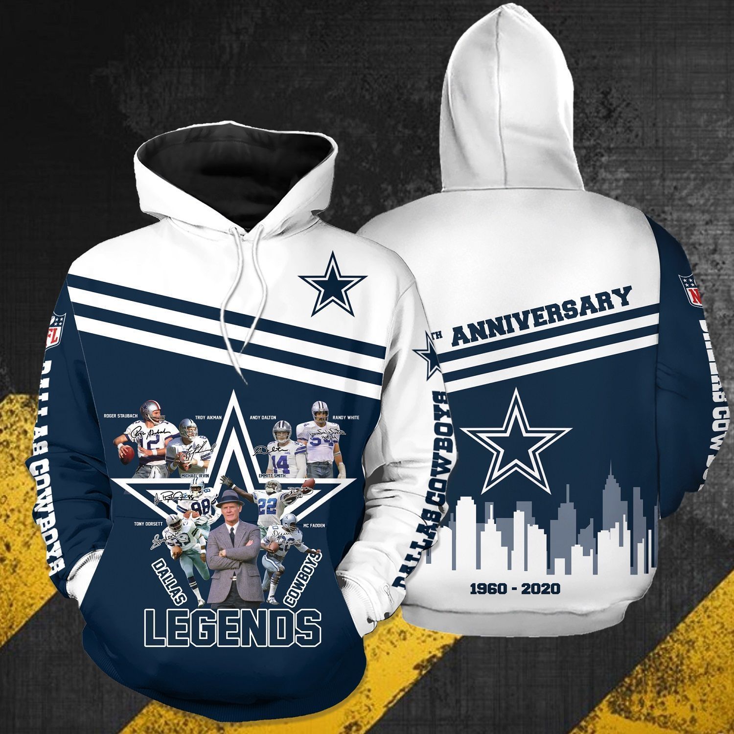 Dallas Cowboys Legends Signature 60Th Anniversary For Fan Unisex 3D Zip up Hoodie Jacket T-shirt