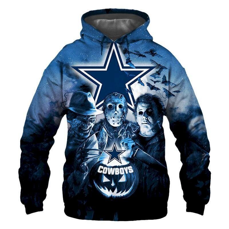 Dallas Cowboys Horror S1599 3D Pullover Hoodie, Bomber Jacket, Sweatshirt, T-Shirt