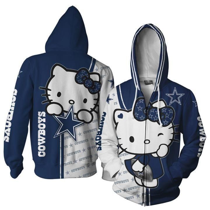 Kitty Cat Hug Dallas Cowboys Logo Unisex 3D Zip up Hoodie Jacket T-shirt