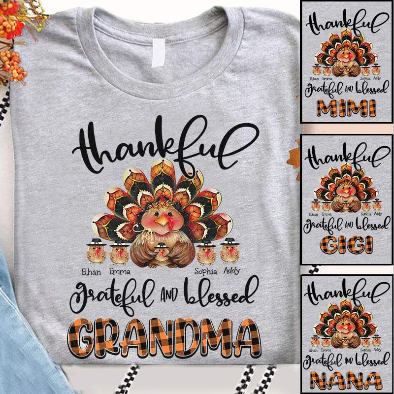 Thankful Grateful Blessed Grandma Turkey Thanksgiving Shirt